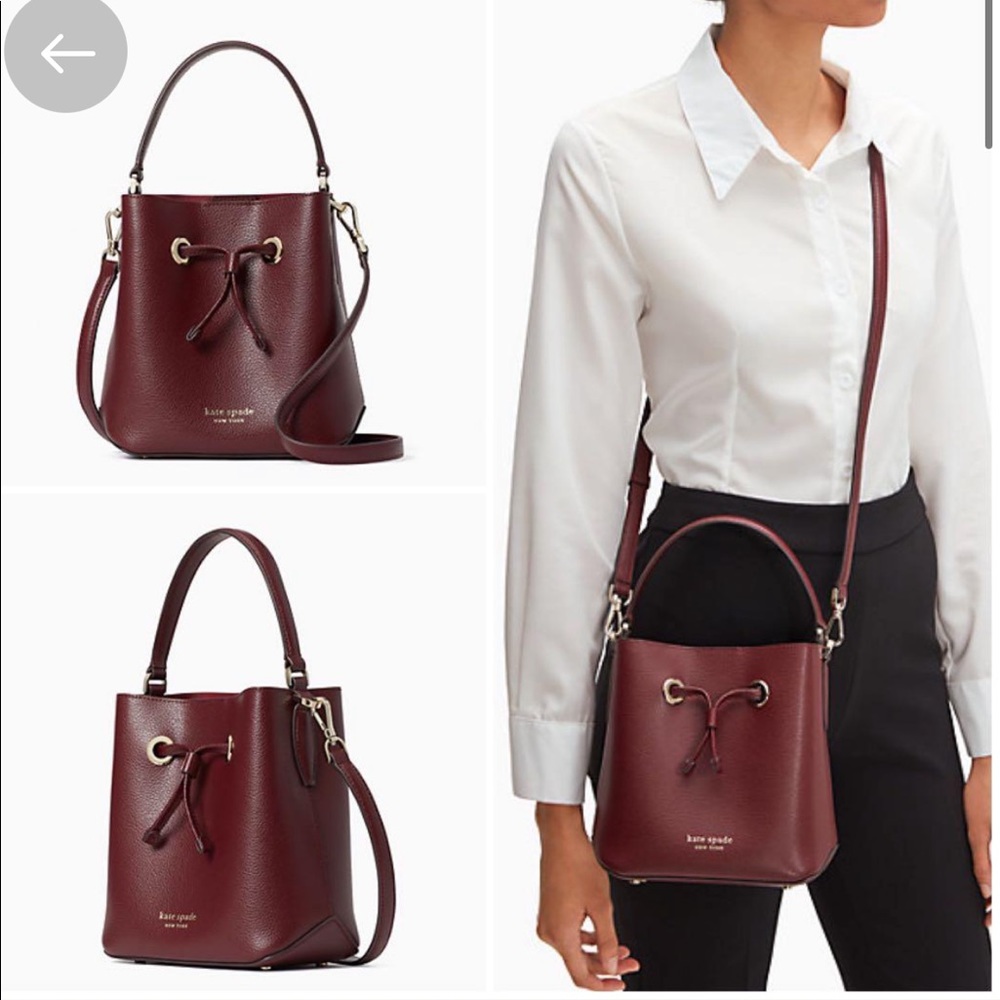Kate spade small bucket leather bag cherrywood crossbody